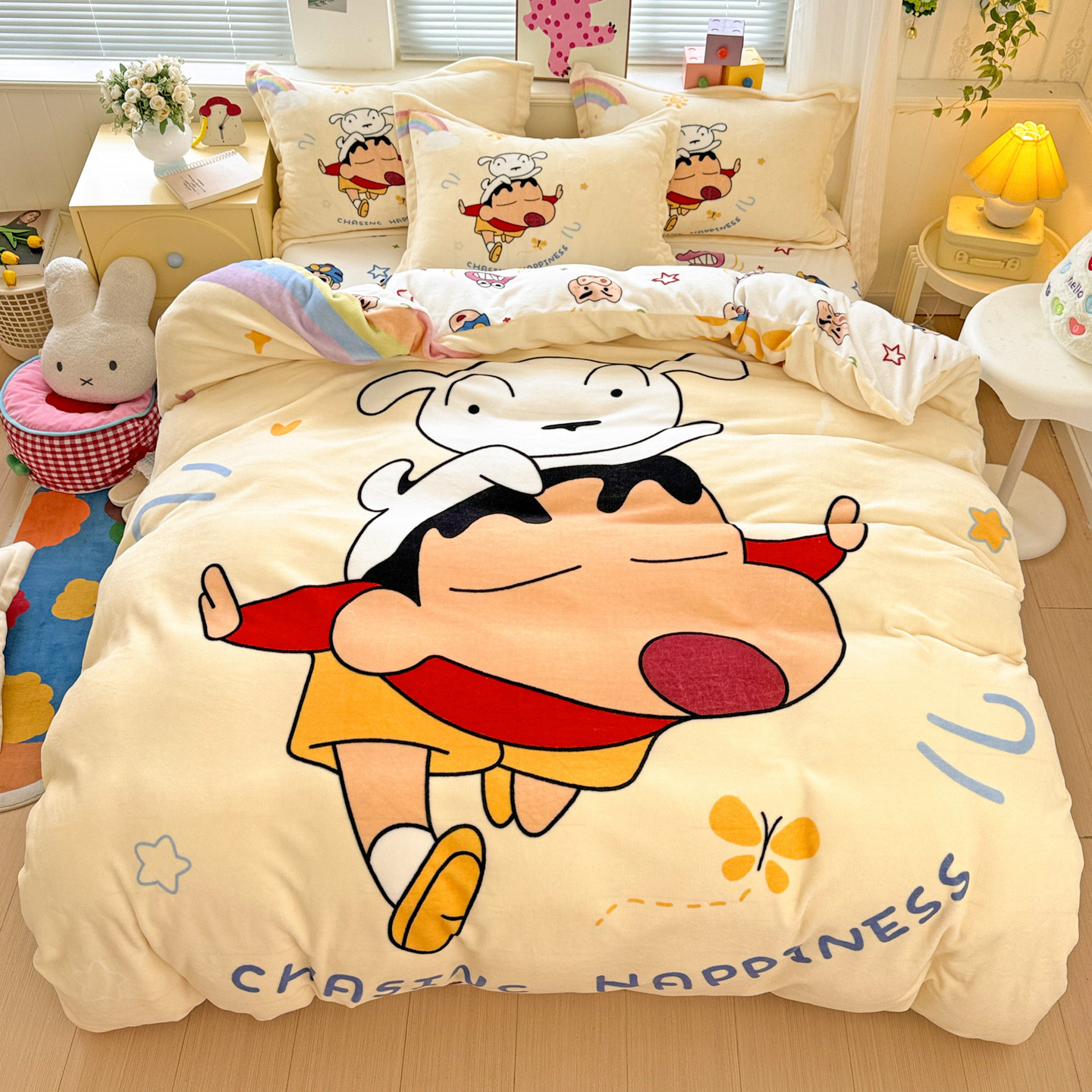 牛奶绒双面绒四件套2025新款大版卡通高克重可爱床品暖绒被套床单