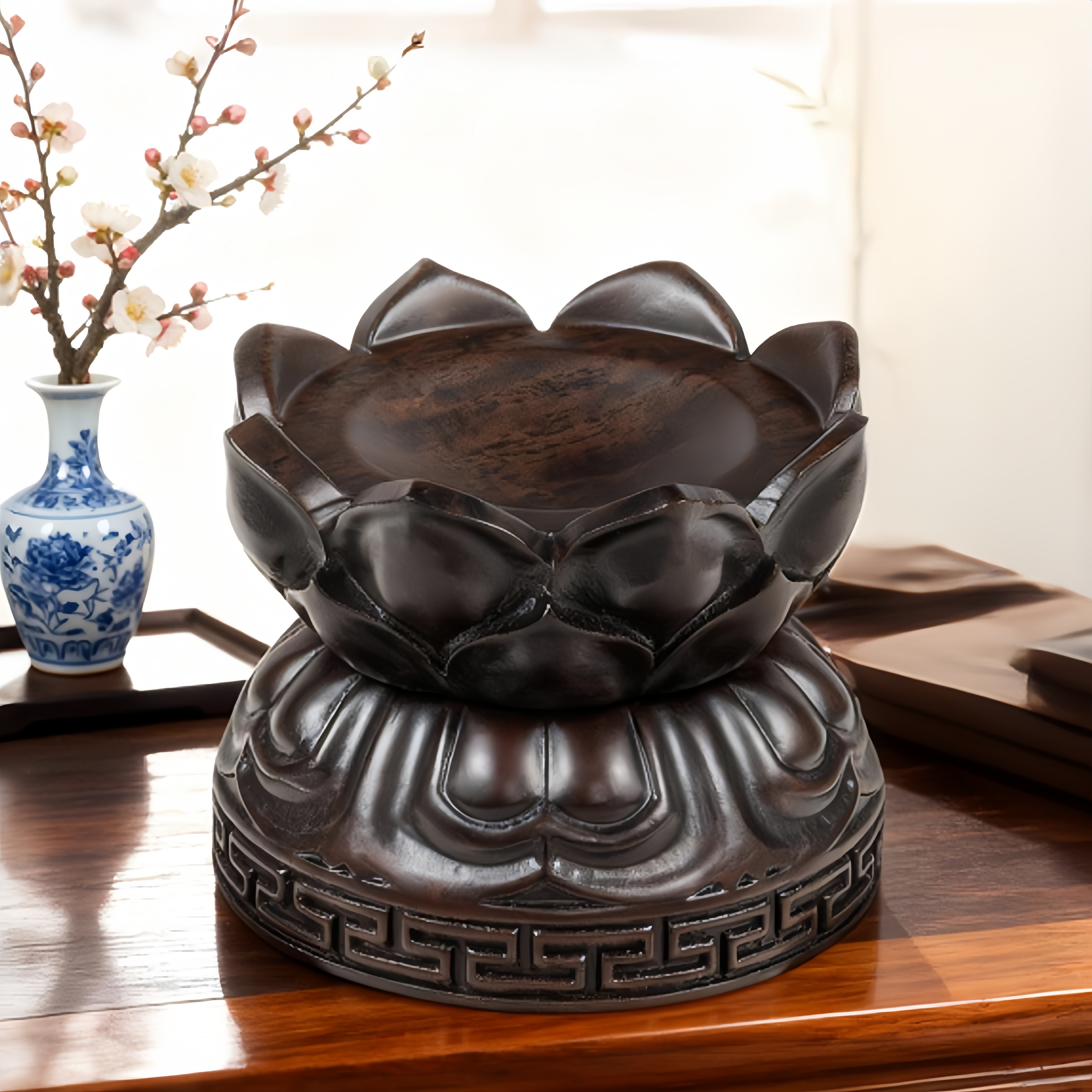 实木黑檀水晶球文玩核桃葫芦底座