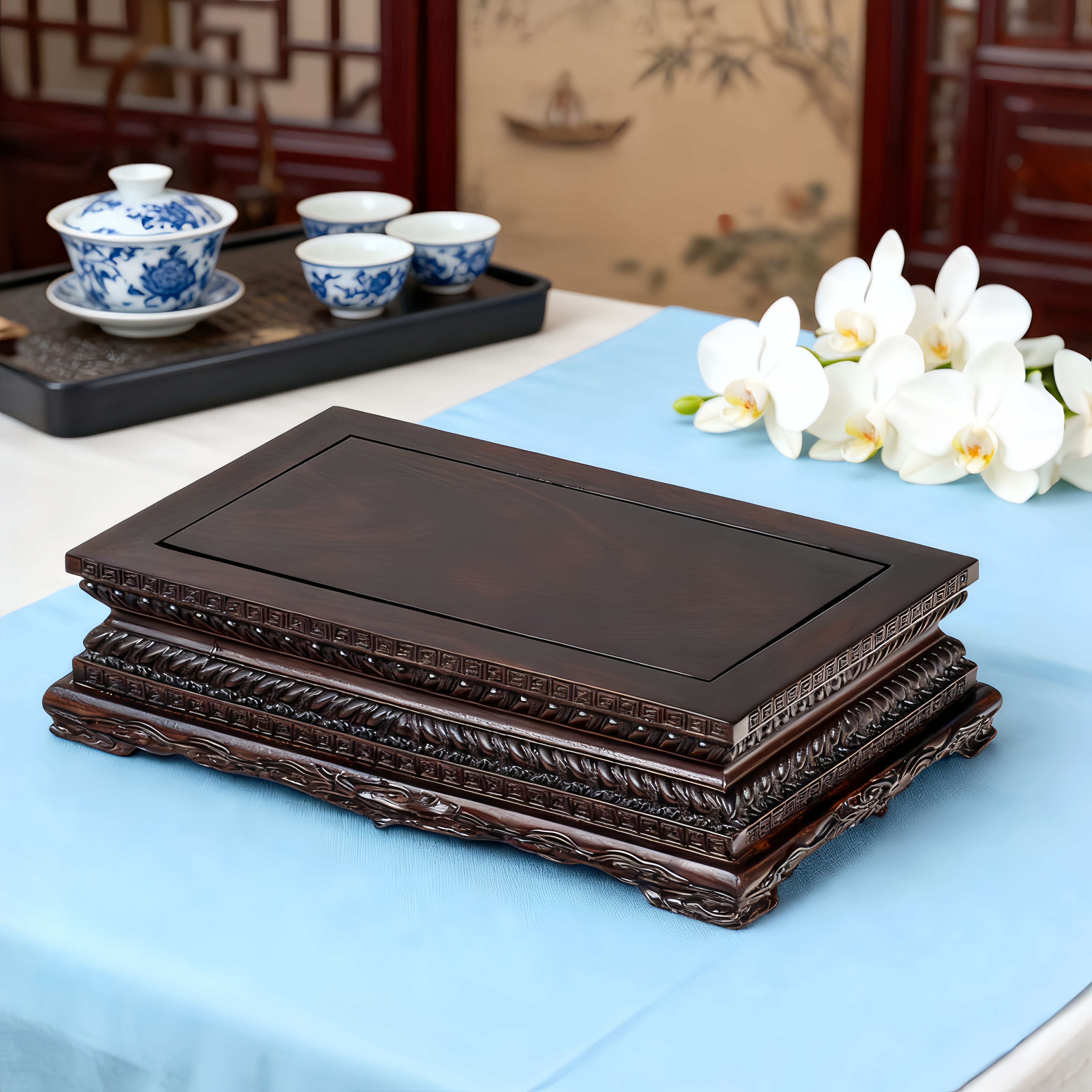 黑檀木佛像底座加高供奉台家用观音菩萨金刚神像关公财神摆件底座