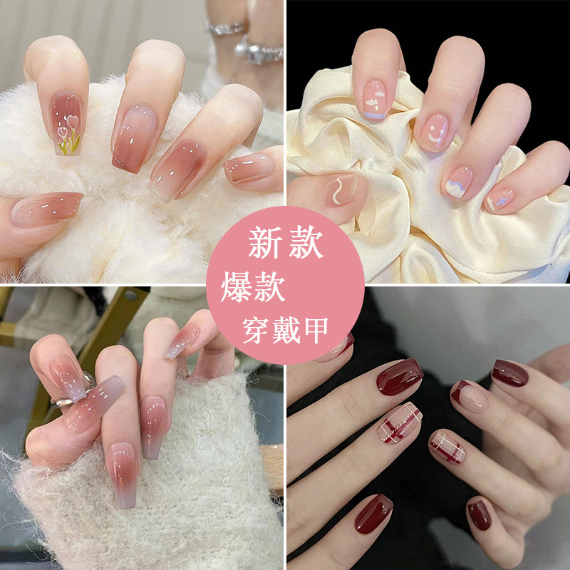 热销印刷假指甲贴片 抖音小红书同款美甲甲片 秋冬穿戴甲短款