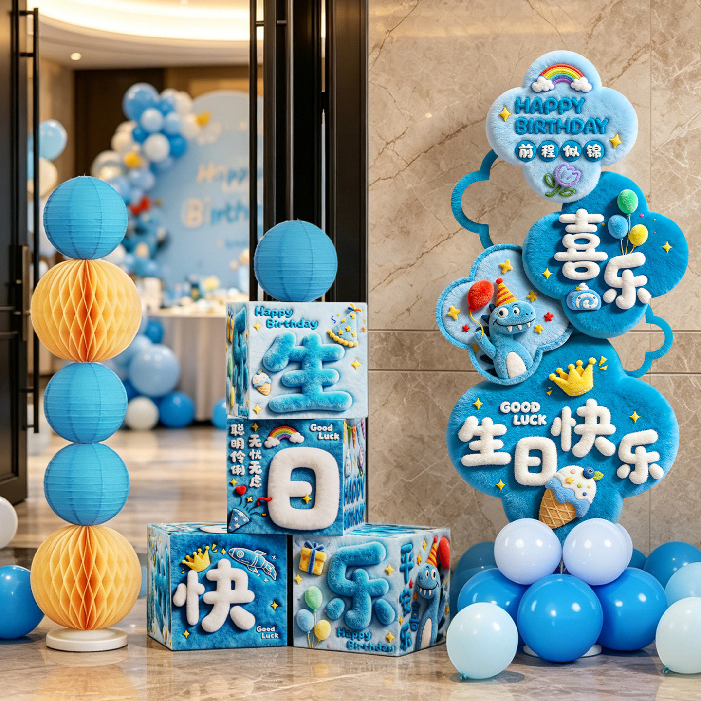 网红气球kt板路引牌装饰场景布置儿童周岁生日家里酒店派对地堆盒