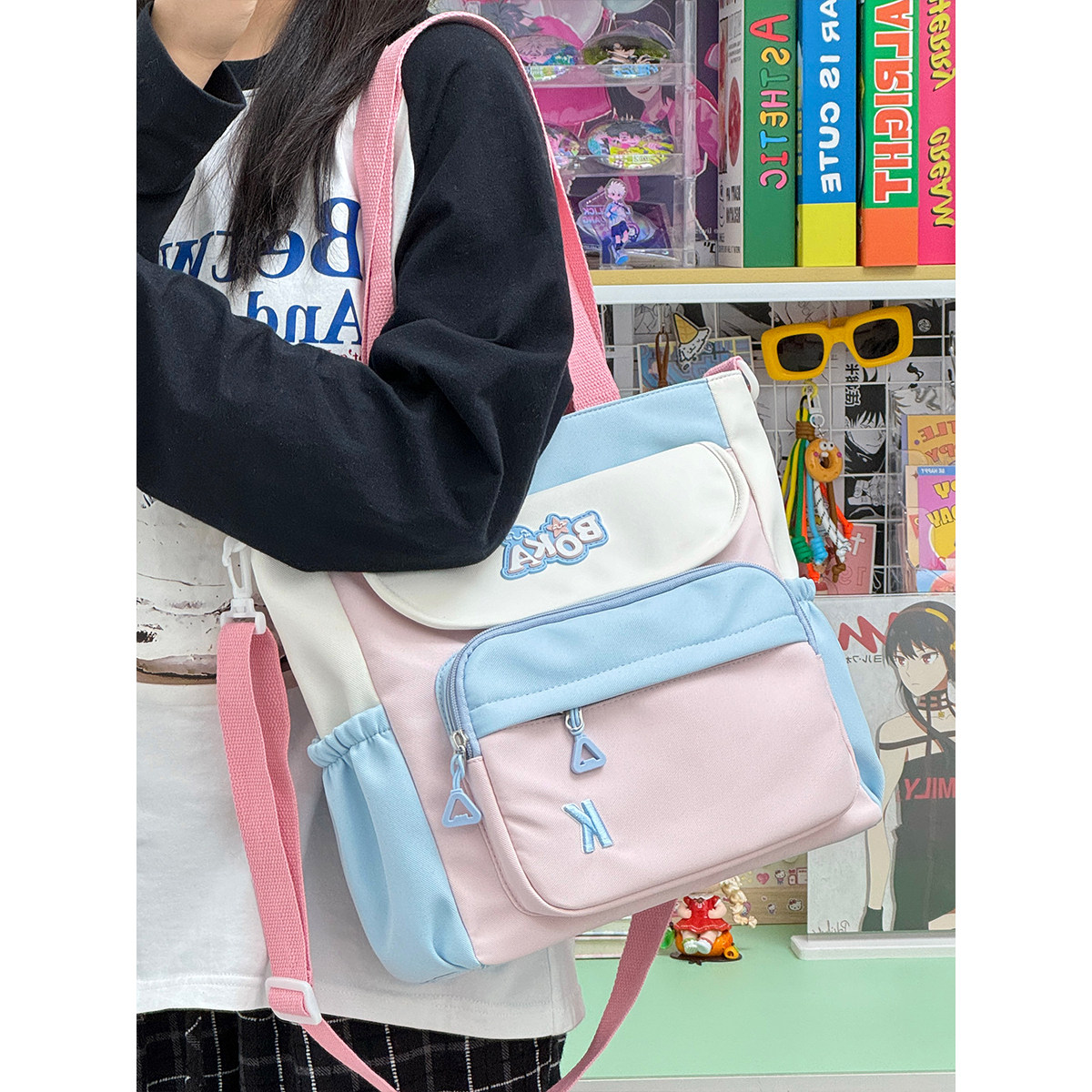 日系ins学院少女补习袋小清新斜挎包大容量学生上课通勤托特包