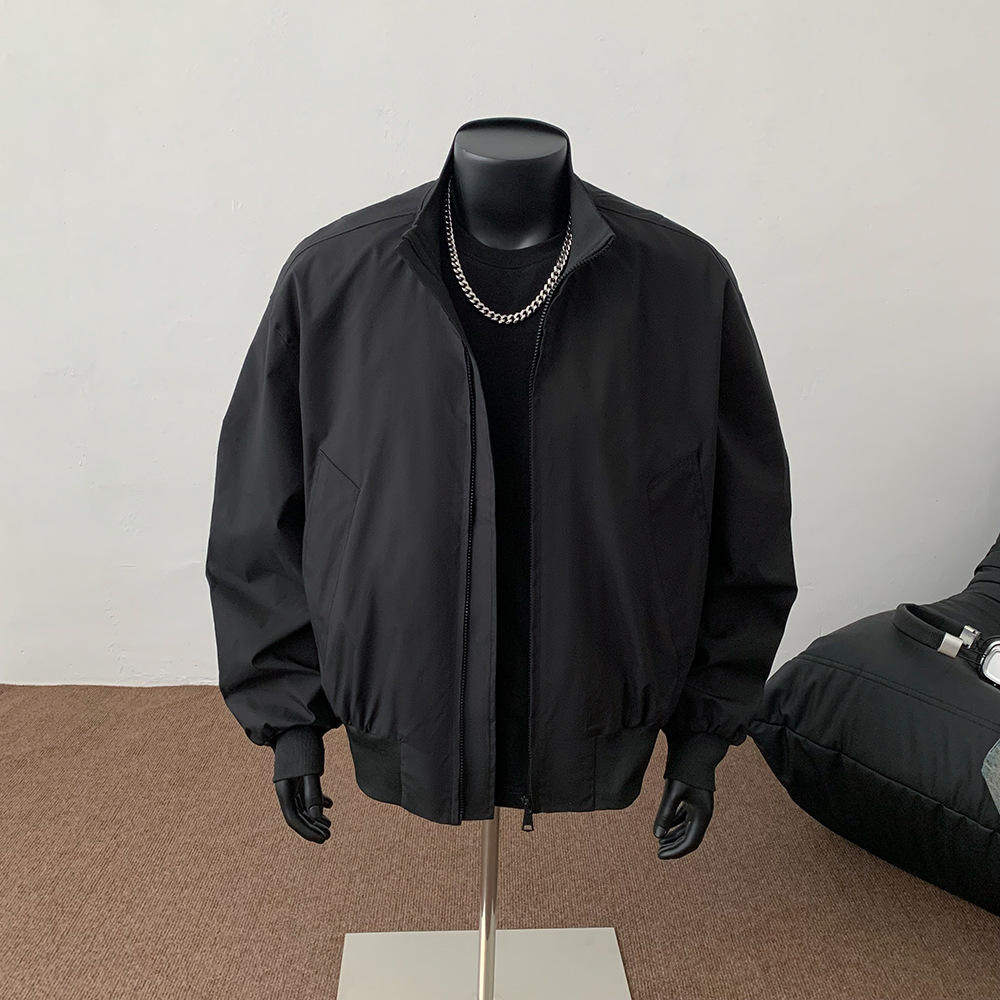 春装新款螺口蝙蝠袖飞行服夹克工装薄款大码纯色外套男士潮牌