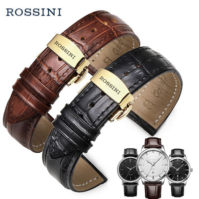 罗西尼表带 原装自动机械男士腕表621005|617773真皮519903蝴蝶扣