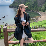 黑色高級感復(fù)古PU皮衣外套女2025春秋季新款韓版寬松休閑西服上衣，女裝皮衣，2B233