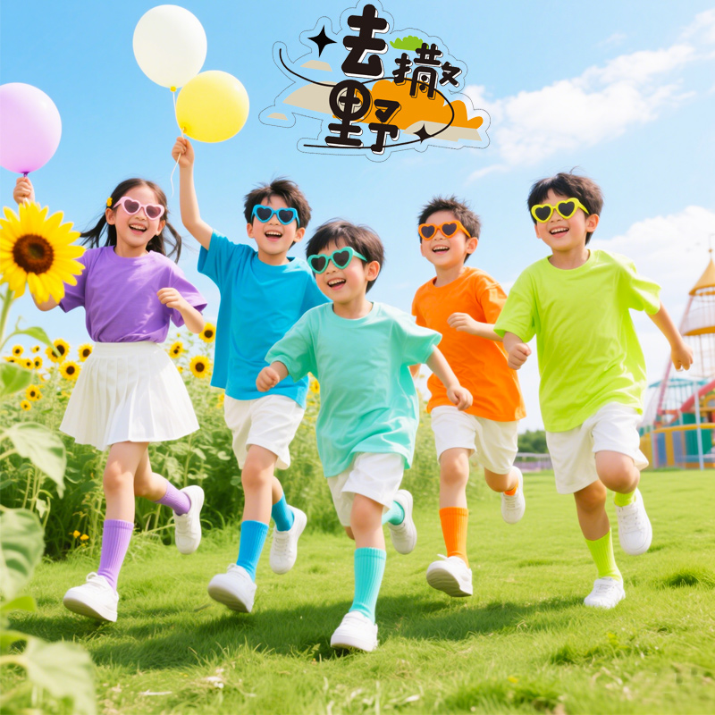 儿童糖果色纯棉t恤女幼儿园亲子装彩色小学生毕业班服短袖表演服