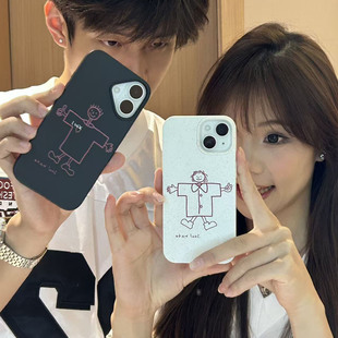 简笔画小人定制字母情侣手机壳2025年新款适用iphone17promax苹果保护套17pro手机壳16/15/14/13简约小众特别
