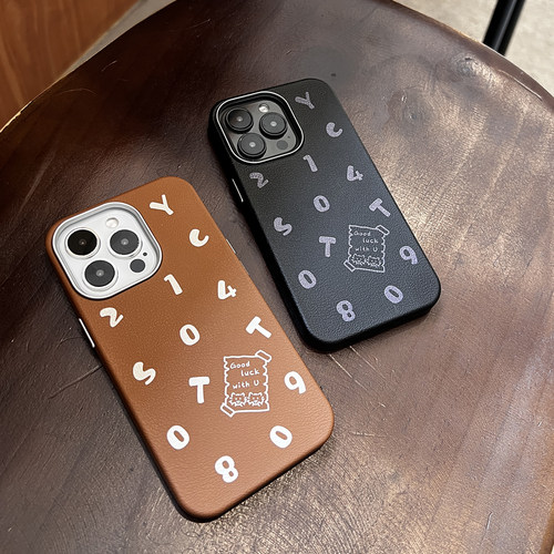 高级荔枝纹定制字母日期皮质情侣手机壳2025年新款适用iphone17promax苹果保护套17pro手机壳16/15/14/13涂鸦