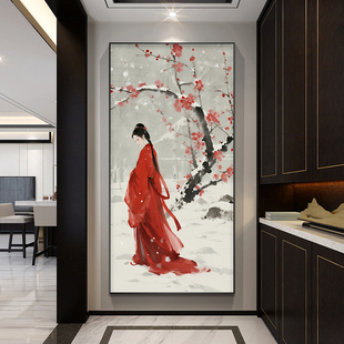 仕女图装饰画水墨风梅花酒店茶室民宿挂画宋代美学玄关墙壁画