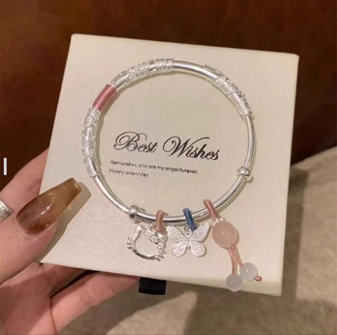 繁花似锦猫咪实心手镯七夕情人节礼物送女友闺蜜儿童新年生日礼物