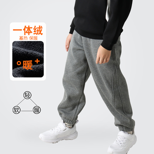 子冬季 一体绒薄绒休闲保暖卫裤 运动裤 儿童冬装 25新款 男女童加绒裤