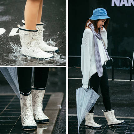 雨靴女士时尚款外穿中筒水靴防水潮韩国胶鞋女式保暖水鞋防滑雨鞋