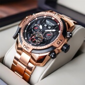 瑞夫泰格手表男机械表多功能夜光大表盘个性 钢带潮流防水男表 男士