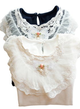 好货特价童装女童打底衫春季儿童蕾丝长袖上衣女孩宝宝纯棉t恤衫