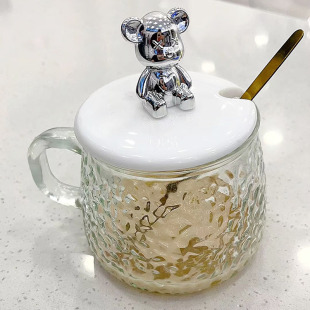 卡通玻璃杯带把手杯子办公室家用水杯可爱高颜值咖啡杯女喝水杯