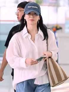 宋慧乔同款褶皱肌理感衬衫女纯棉2024秋新款宽松休闲百搭长袖上衣