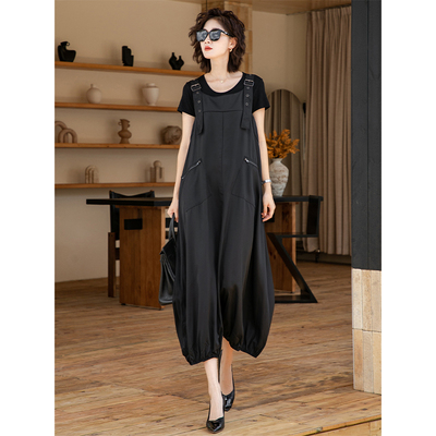 时尚休闲薄款背带裤两件套25夏季新款大码女装减龄气质宽松连体裤