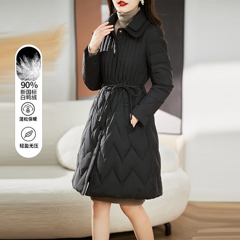 90白鸭绒中长款保暖羽绒服女款