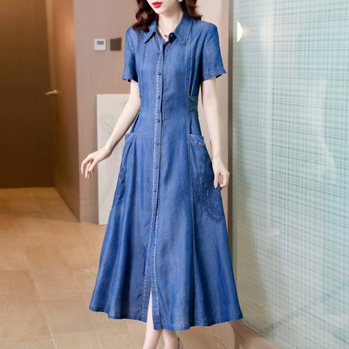 夏天显瘦长裙刺绣牛仔薄款