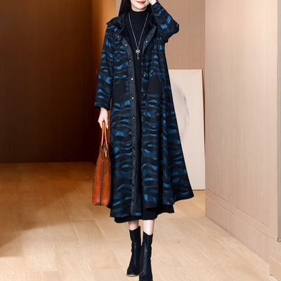 加绒加厚长款保暖风衣外套女宽松