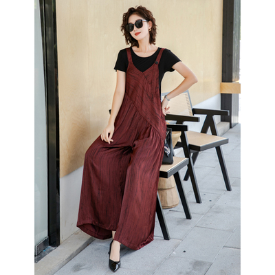 天丝条纹薄款背带裤女新款连衣裤