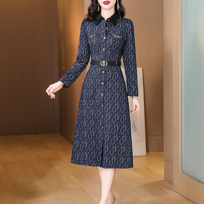 高级感收腰显瘦气质牛仔连衣裙女