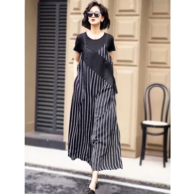 撞色拼接大码垂感吊带连体裤女