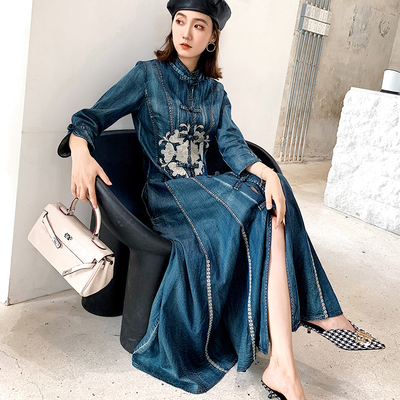 盘扣旗袍牛仔连衣长裙红玫瑰之梦