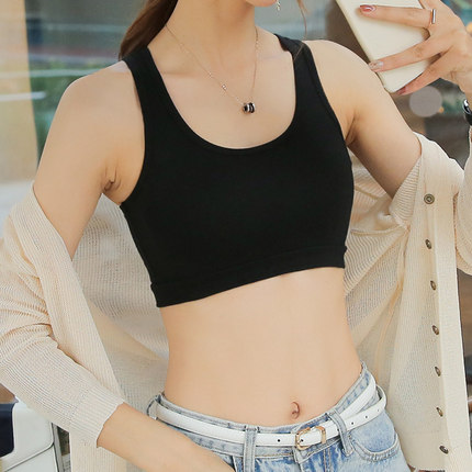 超短款运动背心女纯棉小背心女修身贴身抹胸高腰露肚脐上衣女士