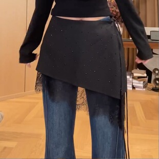 百搭时尚 2026早春新款 休闲外穿屁帘裙9717 烫钻蕾丝屁帘半身裙