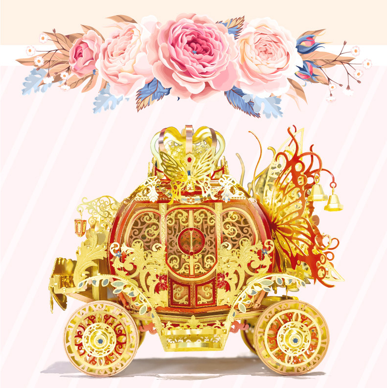 艺模正品3d金属拼装模型魔幻公主马车梦蝶驹宝石蓝色创意女生礼物