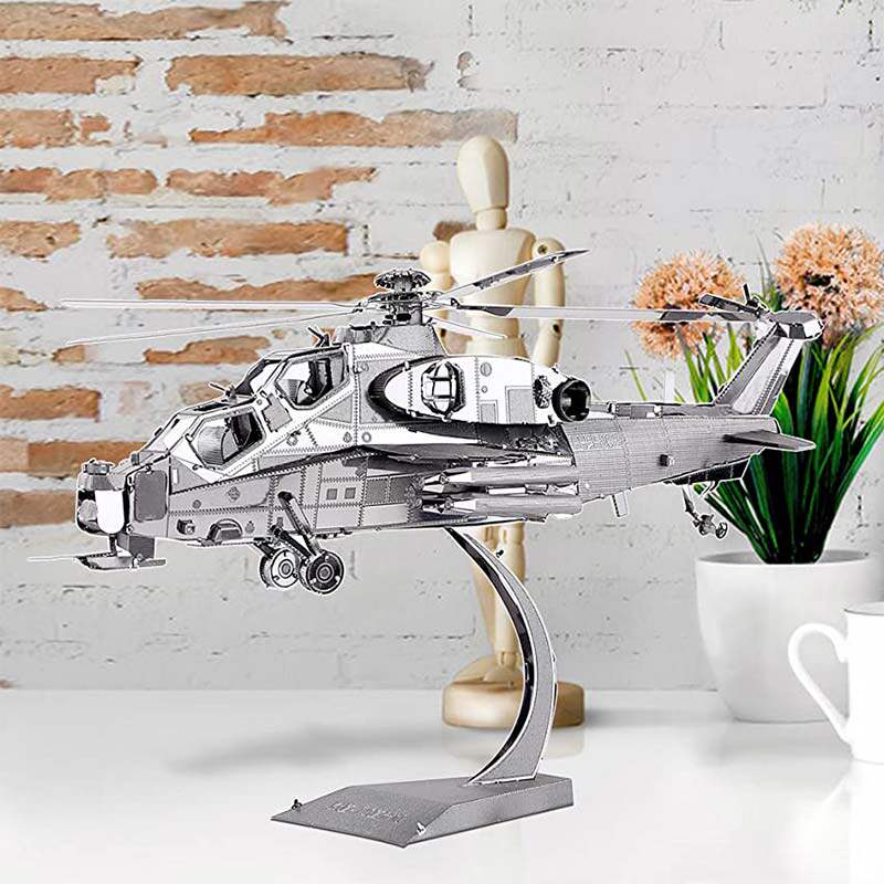 潮玩 金属免胶diy模型拼装模型3d立体拼图 武装直升机 武直10