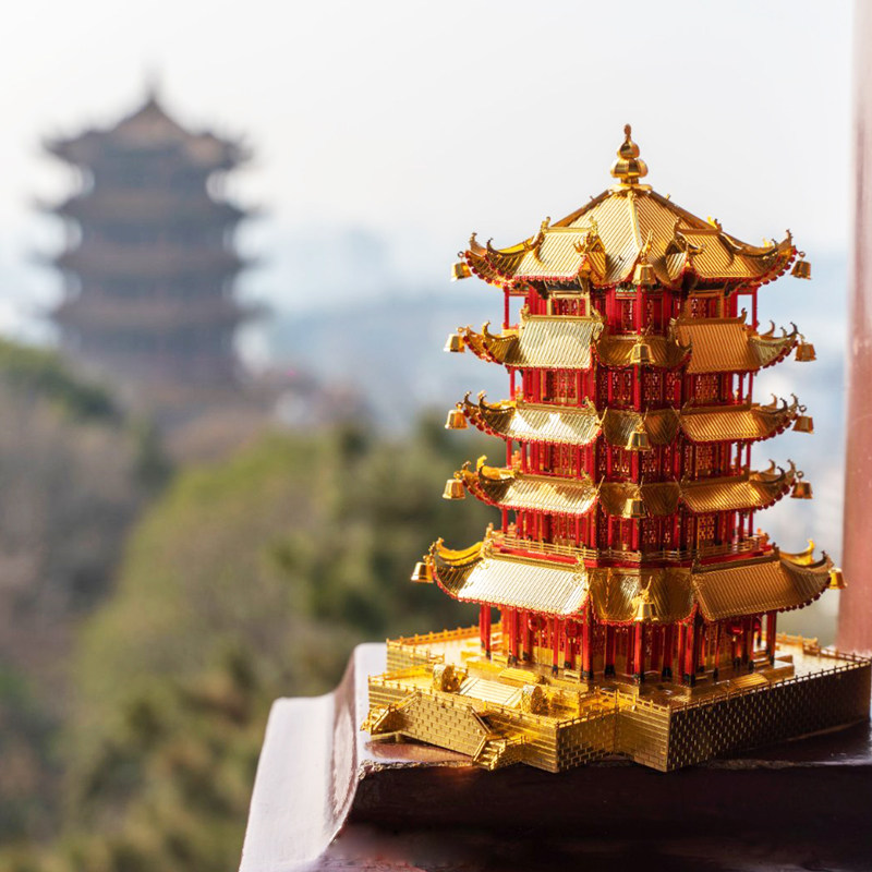 炫酷潮玩黄鹤楼金属拼装模型古风建筑高难度3d金属拼图手工diy