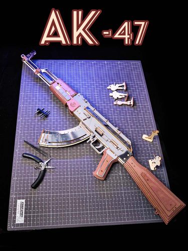 若克若态AK47金属皮肤改造配件木质立体拼图拼装模型男孩礼物DIY