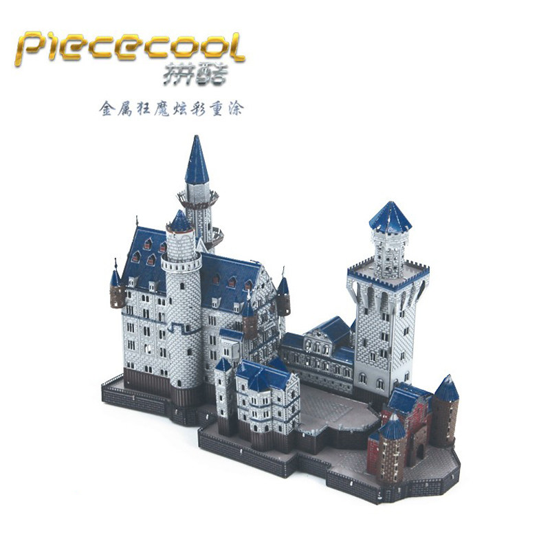 拼酷潮玩 金属diy建筑拼装模型3d立体免胶拼图 彩色新天鹅堡 包邮
