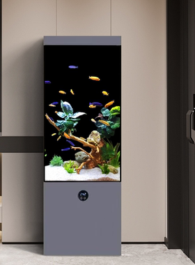 2025新款竖形立式鱼缸免换水客厅落地水族箱超白玻璃底过滤带柜子
