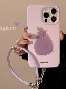 可爱茄子手绳适用苹果17手机壳18promax韩风iphone14立体13硅胶16