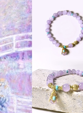 原创天然猫眼紫锂辉绿松石手链女旺桃花紫水晶手串925银闺蜜礼物