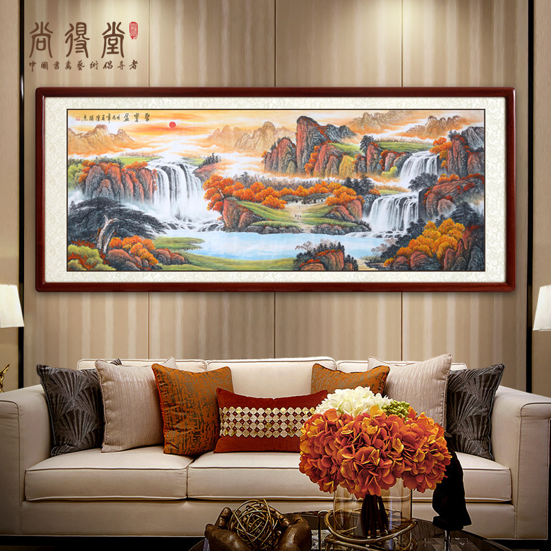 聚宝盆山水画风景靠山客厅沙发挂画办公室定制装饰画手绘真迹国画