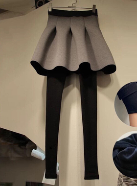 2024秋冬新款chic太空棉百褶大裙摆显瘦外穿假两件打底裤裙女伞裙