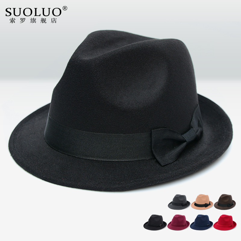 韩版小礼帽男女英伦黑色毛呢新郎