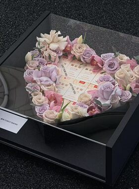 大号亚克力透明花盒99支玫瑰心形插花盒情人节花艺礼盒烟花包装盒