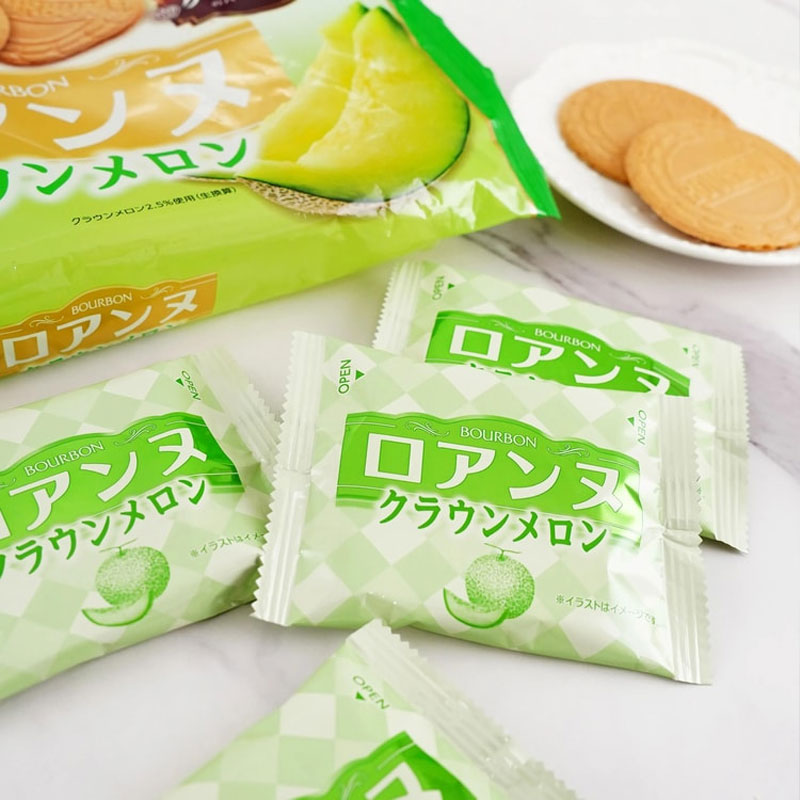 日本进口布尔本Bourbon薄脆饼干哈密瓜味夹心饼干袋装