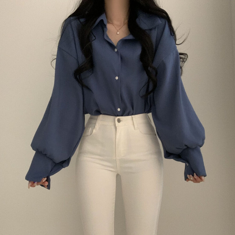 泡泡袖气质V领职业白衬衫女士设计感春秋季大码内搭打底衬衣上衣
