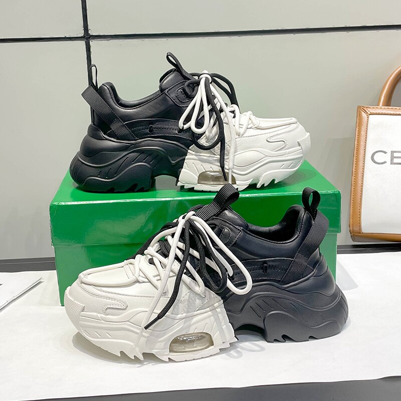 杨紫林允同款黑白老爹鞋女春季真皮牛皮气垫轻厚底舒适休闲运动鞋