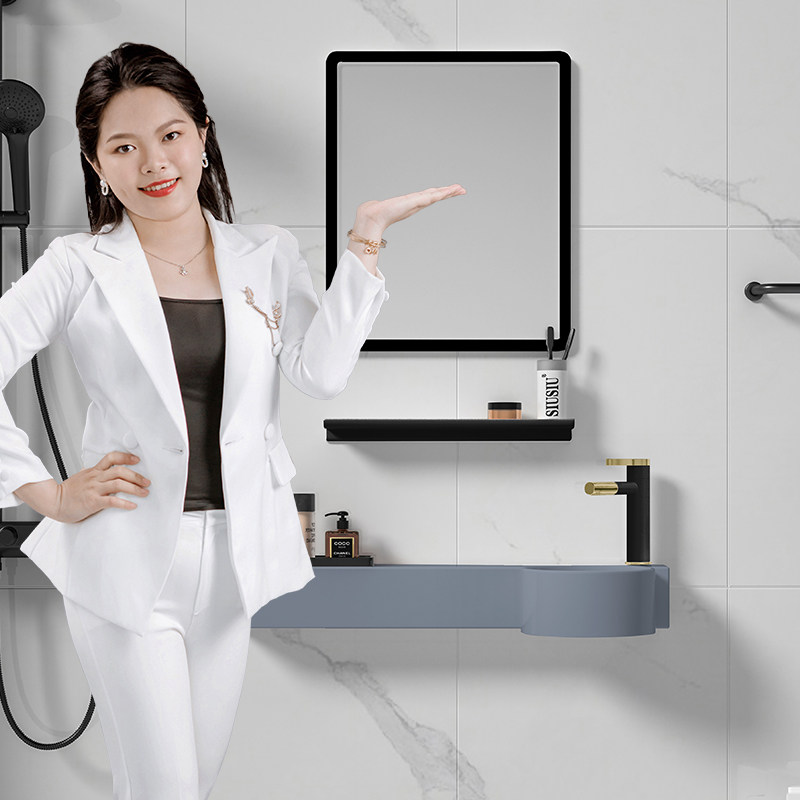 灰色窄长挂盆洗手盆马桶上洗脸洗漱盆坐便器一体带台面挂墙式水池