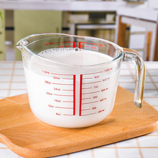 牛奶杯早餐杯钢化玻璃热刻度杯子儿童微波炉专用量杯1L