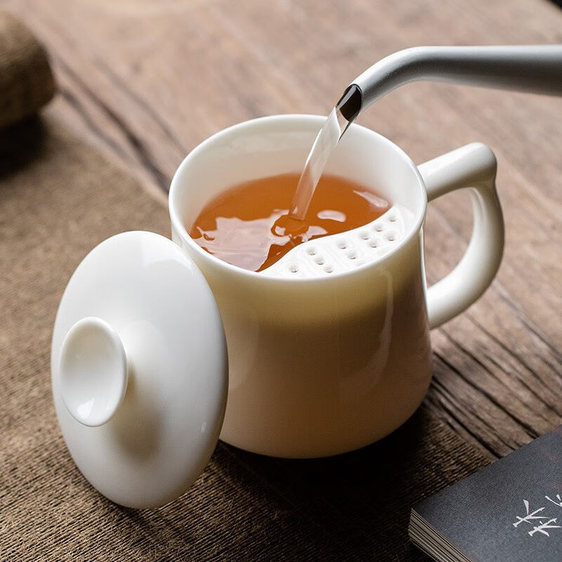 心去處陶瓷茶杯泡茶杯茶水分离杯月牙杯带盖过滤办公杯单个会议杯