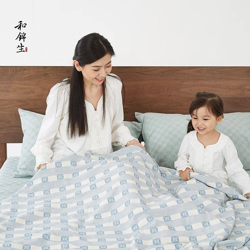 和锦生「良夏」新疆棉线毯盖毯纯棉空调被毛巾被毯子双层织凉被良