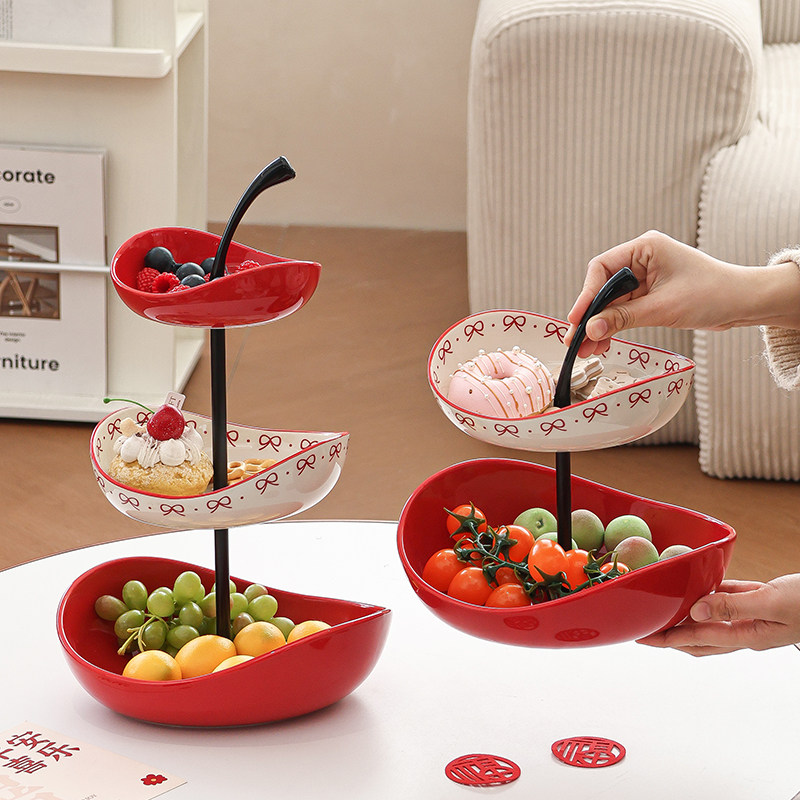樱桃串盘新款过年精致陶瓷多层水果盘简约双层收纳盘前台零食摆放,家居饰品,果盘/果篓,淘宝优惠券,粉丝福利购,淘宝优惠卷